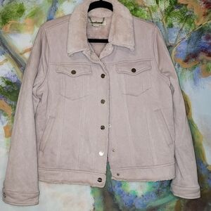 Indigo Saints Pink Corduroy Fur Lined Button Up Jacket